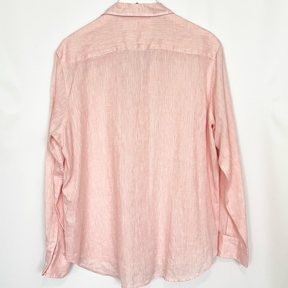 Frank & Eileen Eileen Pink Linen Button Down Shirt Size L Pink Italy - Picture 5 of 7